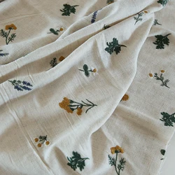 Vintage Cotton And Linen Flower Embroidery Fabric Dress Clothing Fabric DIY Fabric Handicraft By the yard