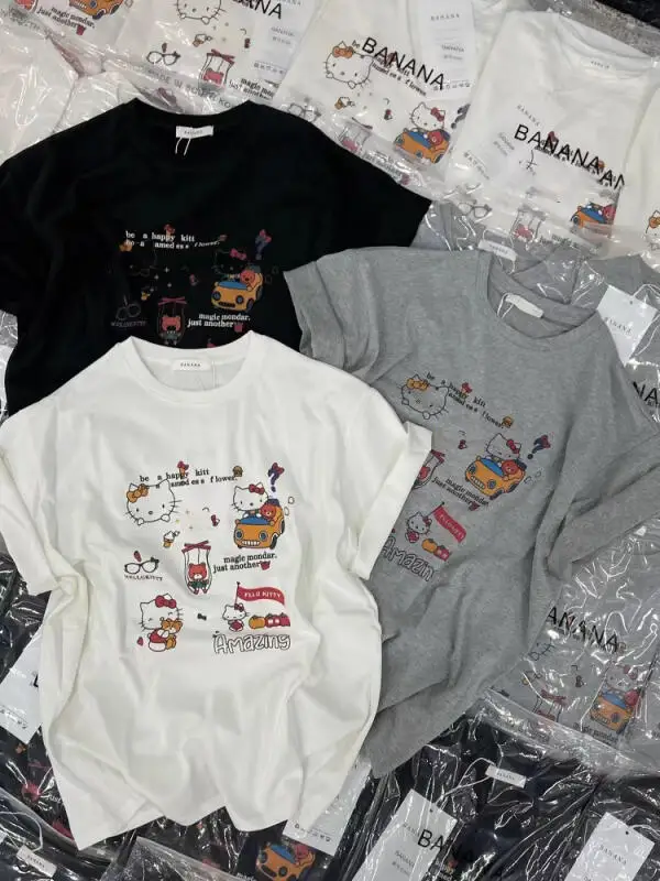 2026 Summer Women's T-Shirt Hello Kitty Age Reduction New Loose Casual Cartoon Round Neck Short Sleeve Tops Cute Versatile Print - view 6