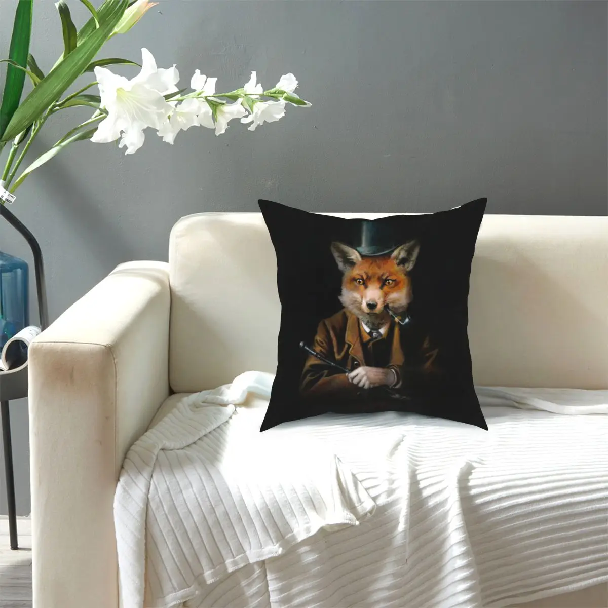 45x45cm Victorian Animal Portrait Pillowcase Vintage Fox Dog Cat Rabbit Cushion Cover Cool Decorative Polyester Pillowcase