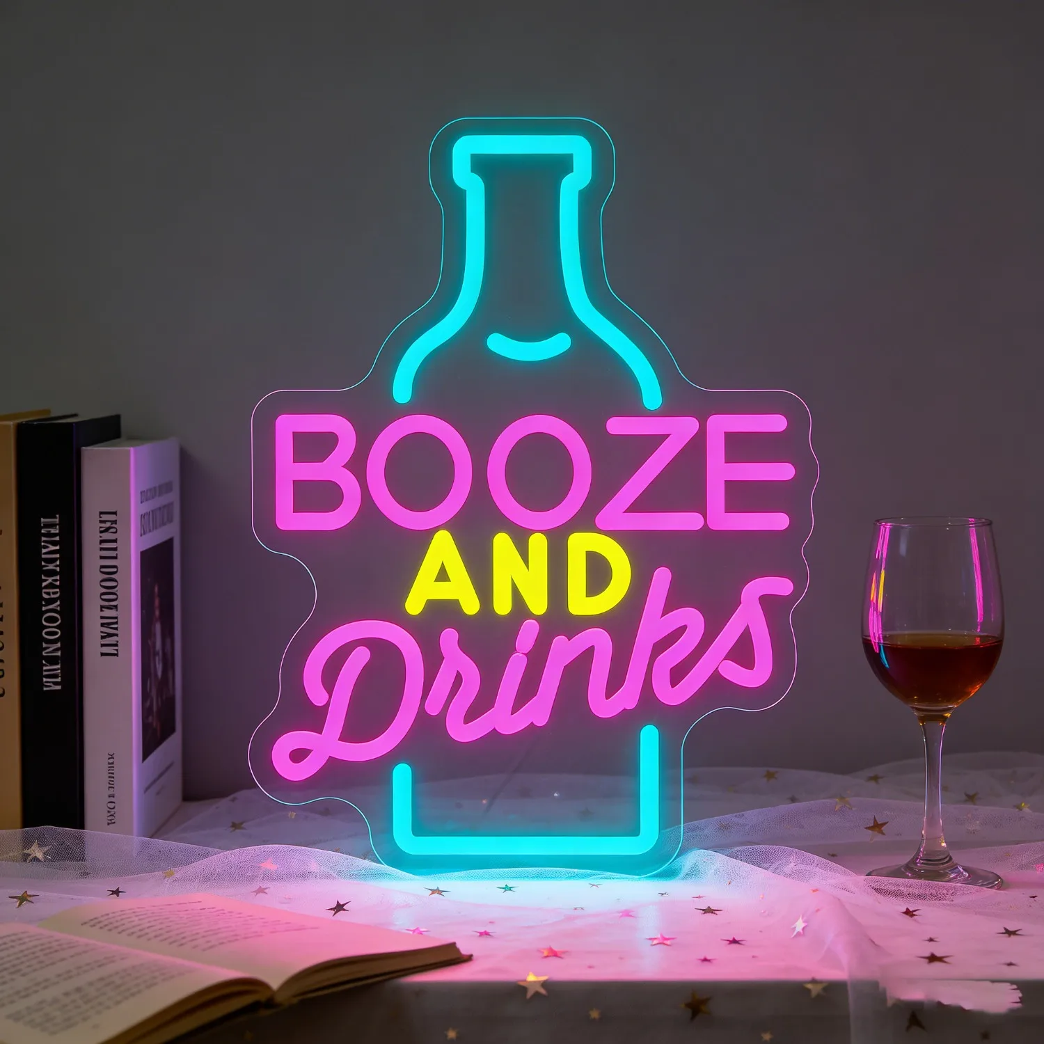 

Booze and Drinks LED Neon Sign for Home Bar Party Decor Romantic Colorful Lighting Wall Art Gift Creates Cozy Atmosphere