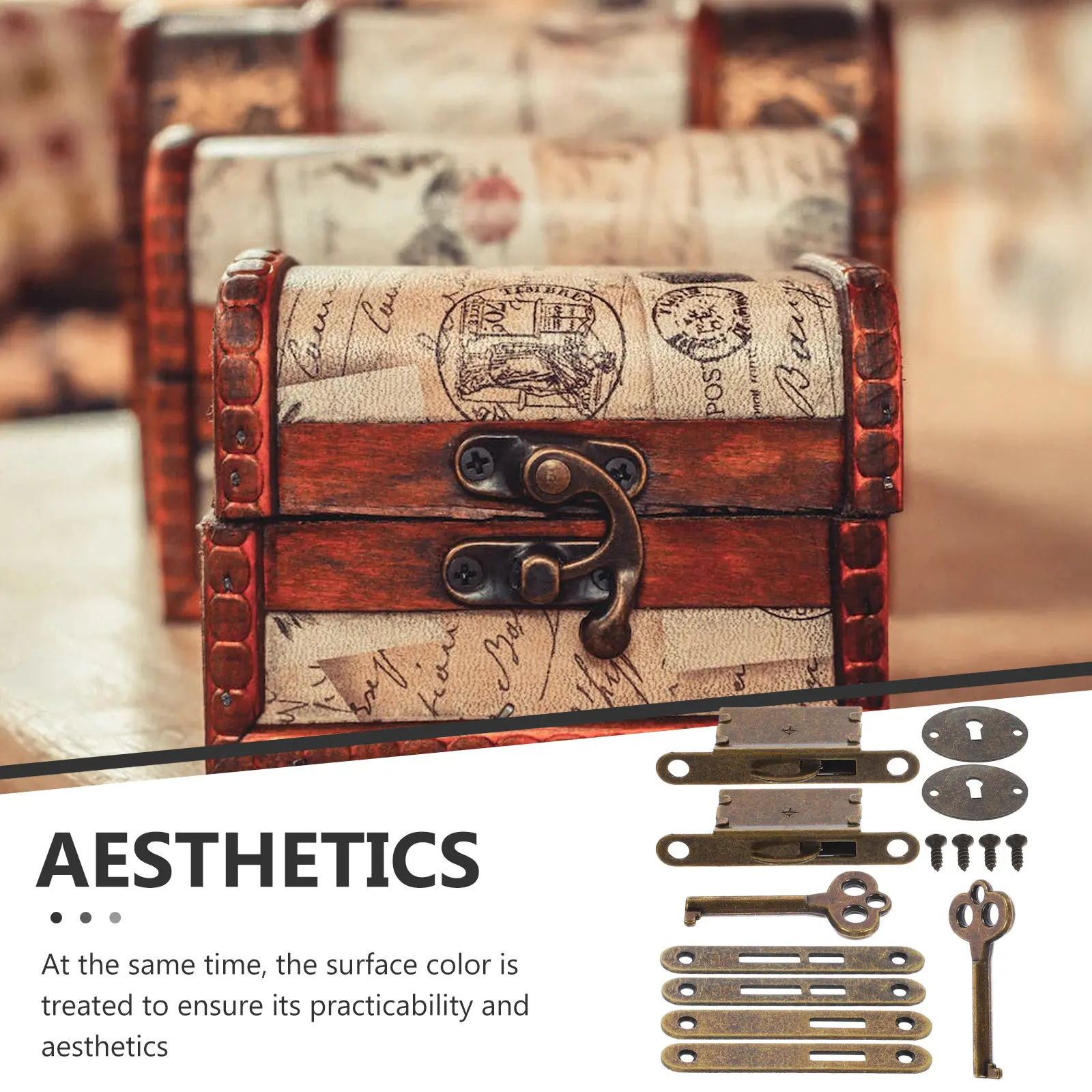 2Sets Anti-Theft Zinc Alloy Cabinet Locks Vintage Style Decorative for Jewelry Storage Wooden Case Drawer Cabinet Retro