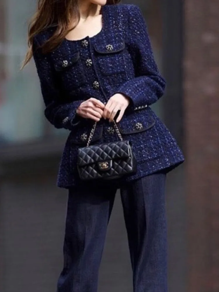 UCXQ Vintage Short Jacket European Style Square Neck Single Breasted All Match Elegant Tweed Coat Women 2024 Spring Autumn C2100