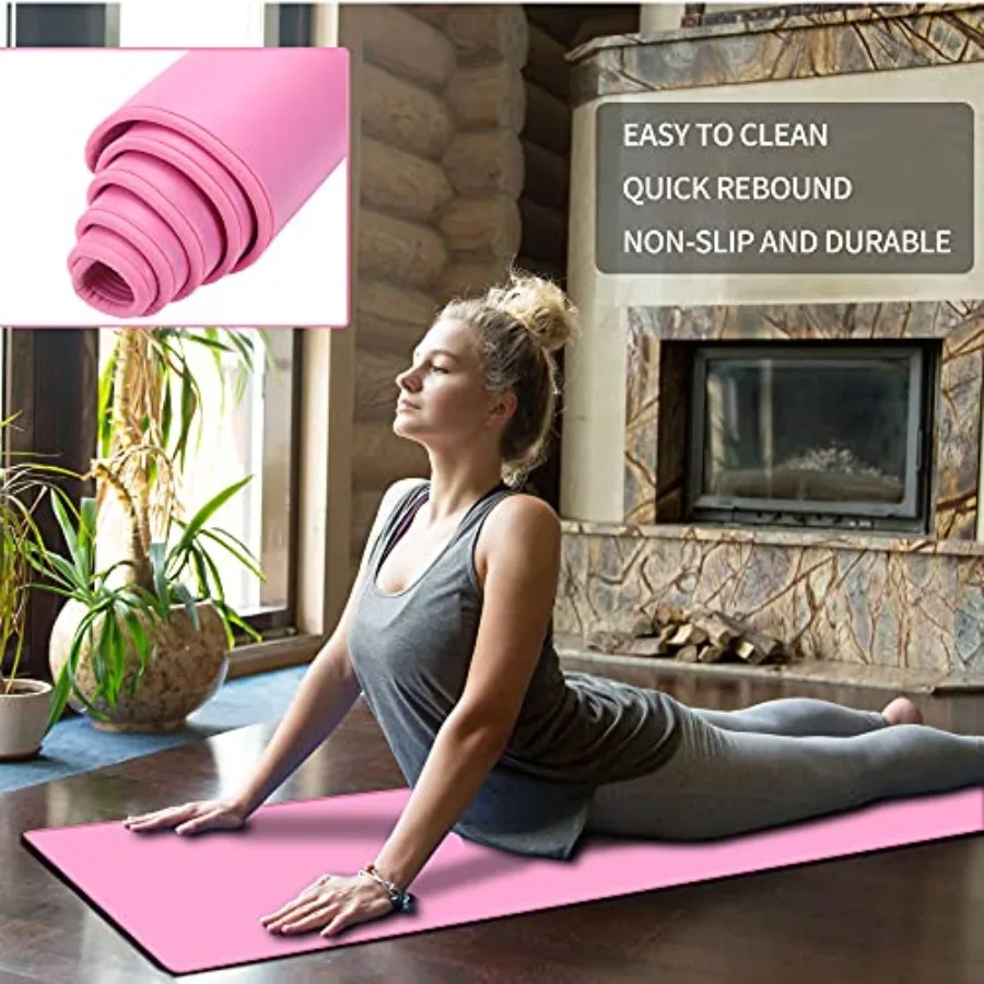 Yoga Mat Set for Beginners: Non-Slip PVC Mat with Carrying Strap, Eco-Friendly Foam Blocks 2 Pack, Cotton Yoga Strap, 55cm Exer