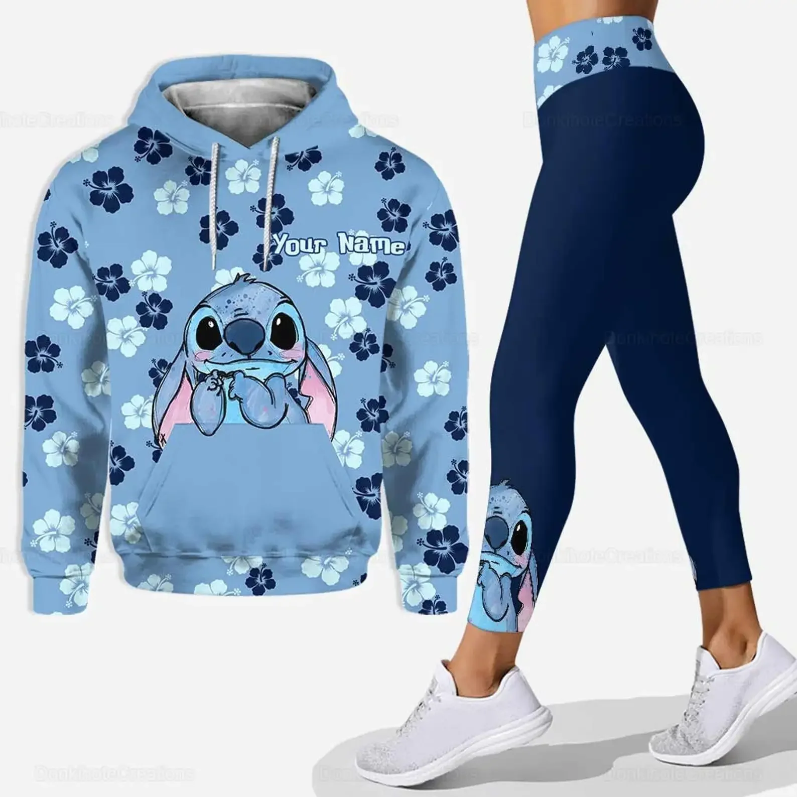 Sudadera con capucha personalizada de Disney Stitch 3D para mujer, traje de Leggings, pantalones de Yoga de puntada, pantalones de chándal, traje deportivo de moda, traje de Yoga