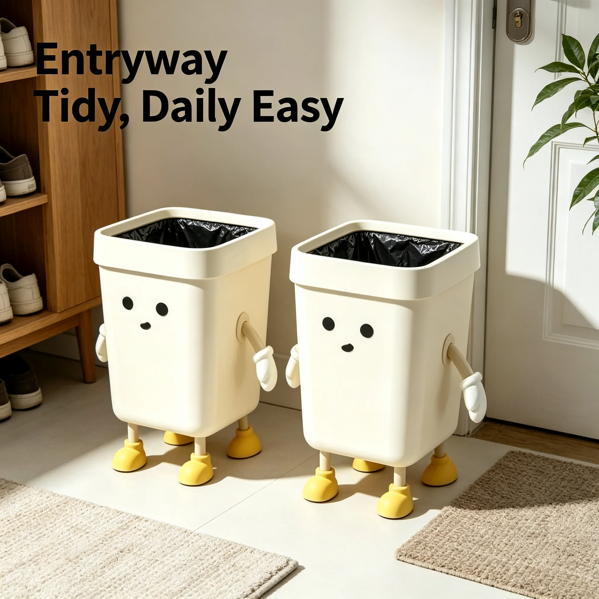 2‑Pack 12L Cute Standing Decorative Waste Can, Open‑Top Cartoon Household Garbage Bin with Bag‑Securing Rim for Bedroom Apartment Playroom Daily Home Use