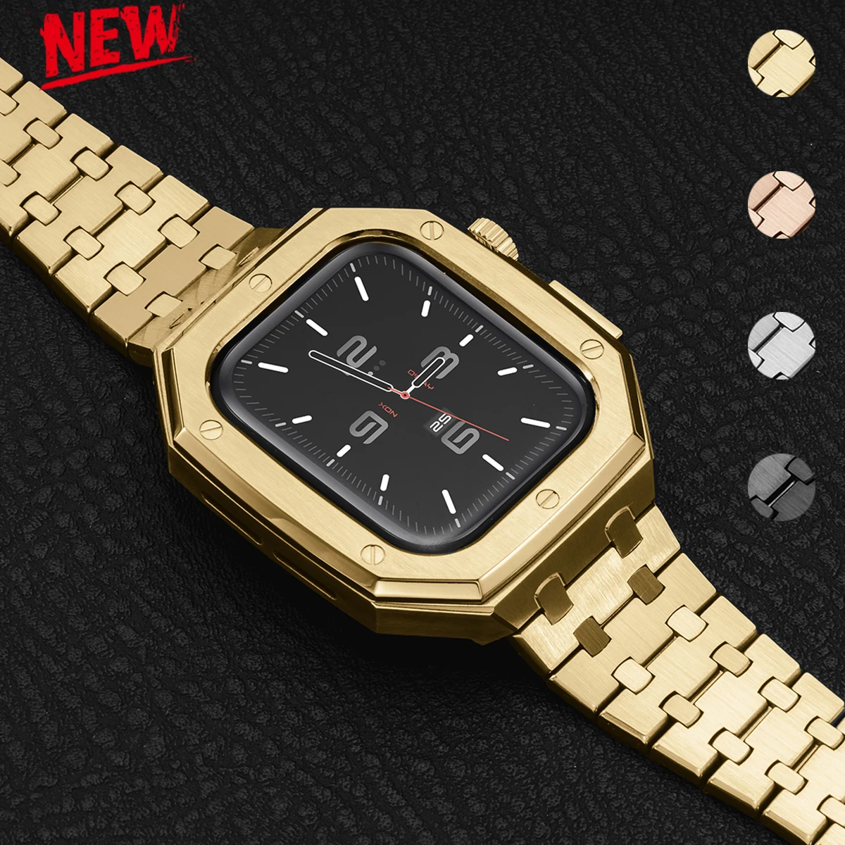 Luxuriöses Modifikationsset für Apple Watch 46 mm, Gold, Schwarz, Silber, Gehäuse + Armband für Iwatch Series 11/10 46 mm Schutzhülle, Armband