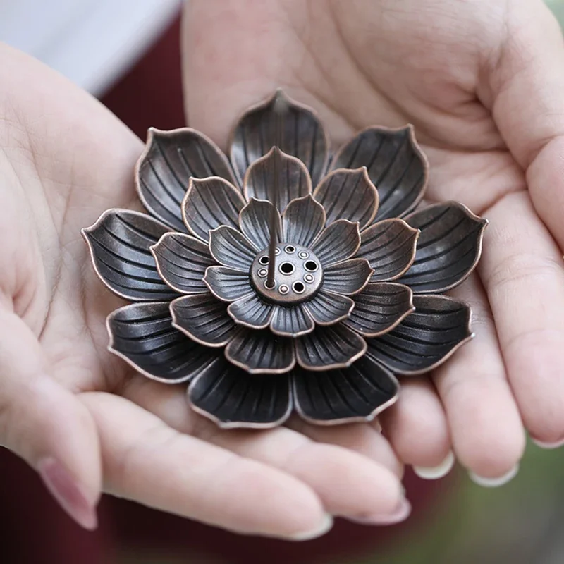 Zinc Alloy Buddhism Lotus Backflow Incense Burner Stick Incense Holder Home Decoration Coil Censer Bronze Air Vaporizer Supplies