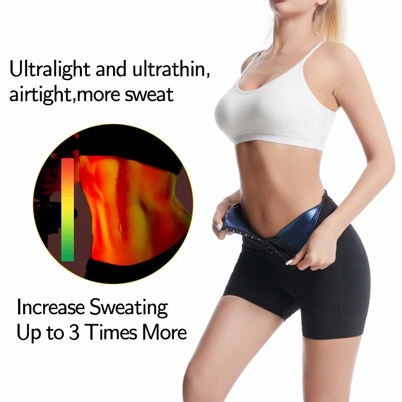 MrifDila Buckle Closure Pocket Sauna Shorts Women's Sweat Compression Leggings Weight Loss Fat Burning Heat Trapping Body Shaper