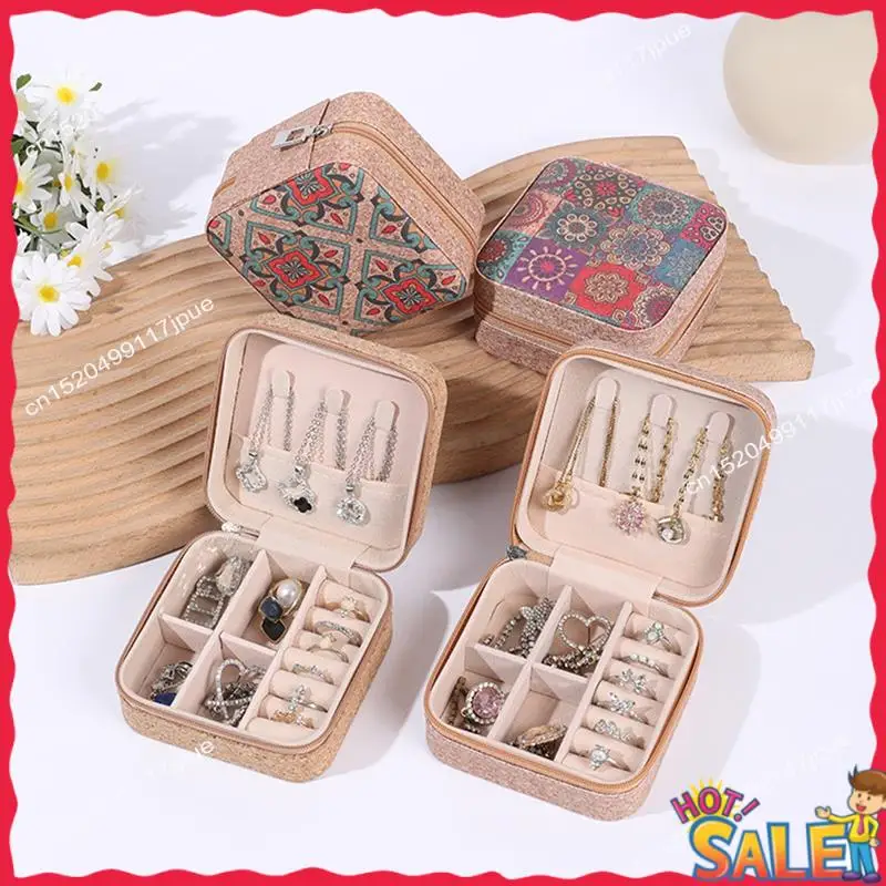 

BOFO 4 шт. винтажные пробковые шкатулки для драгоценностей квадратной формы с цветочным принтом на молнии футляр для ювелирных изделий портативный ящик для хранения ожерелья и сережек