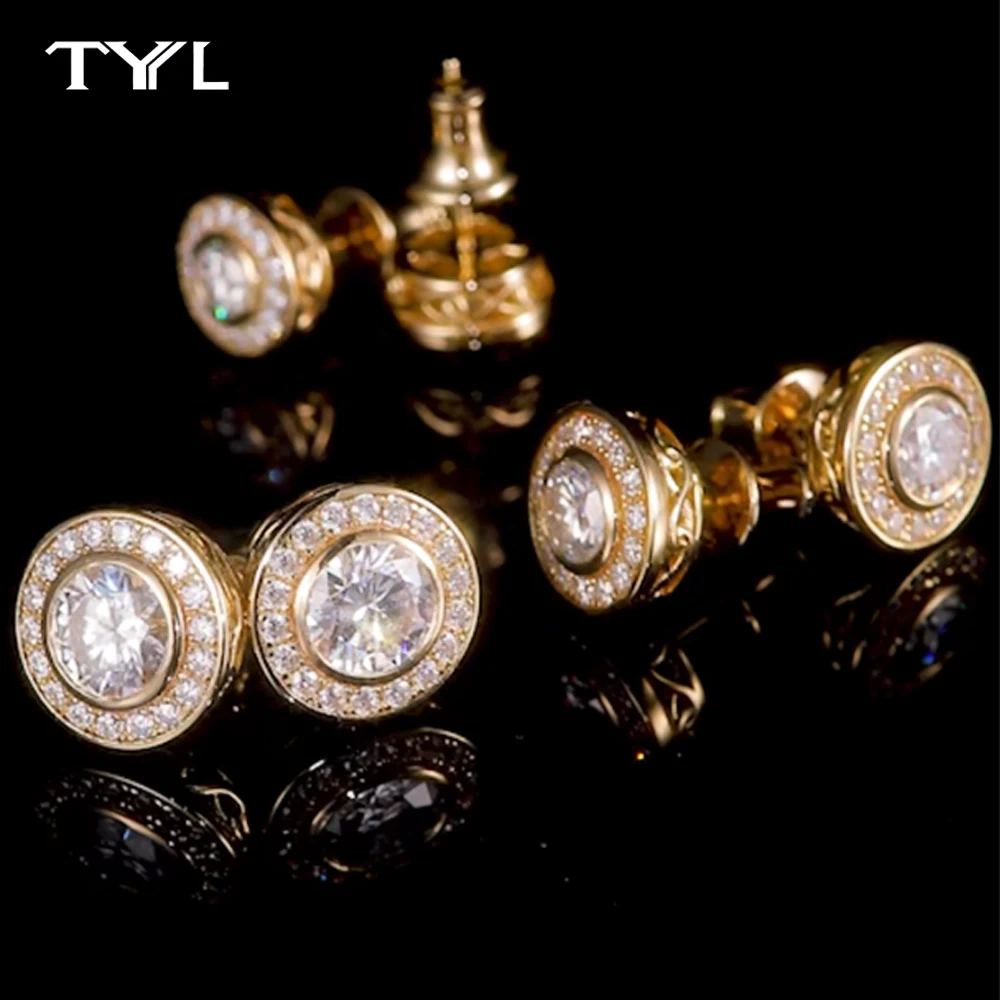 

TYYL 1CT Certified Moissanite Studs Earrings for Women Men 925 Silver Hollow Diamond Earring Wedding 18K Gold Plated Ear Jewelry