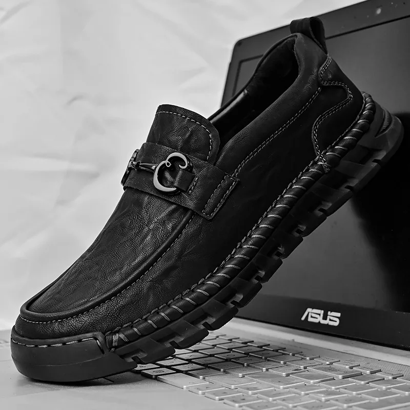 Men's Loafers: Autumn Trendy Versatile Flat Non-Slip Slip-On Casual Leather Shoes