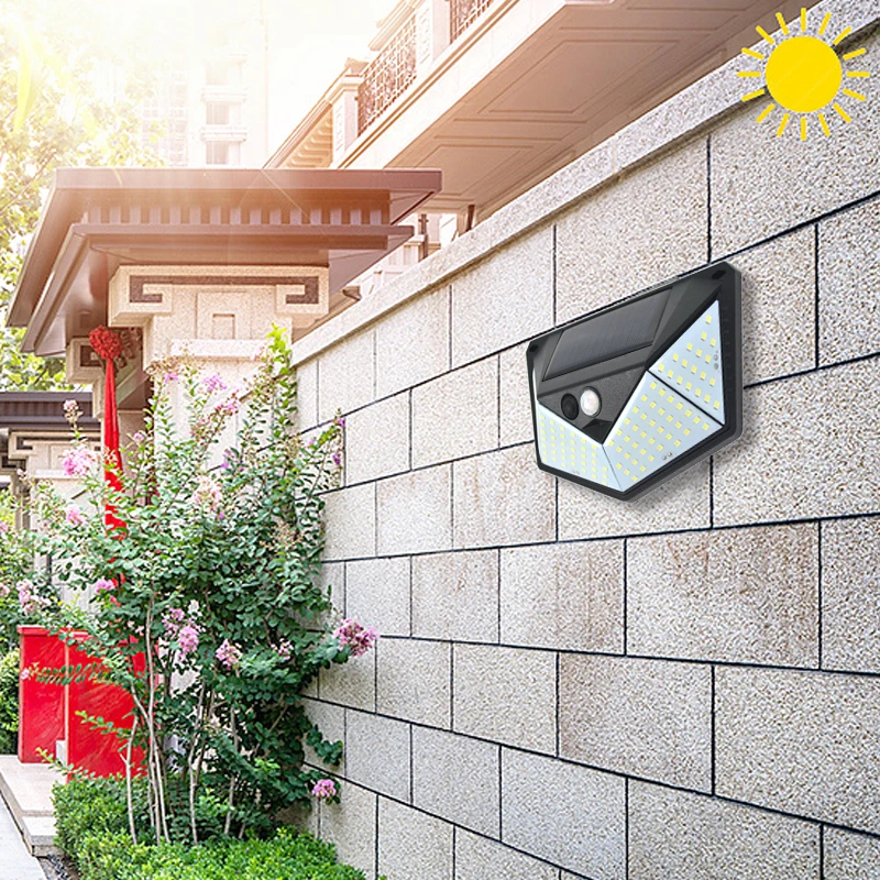 Outdoor LED Solar Light IP65 Waterproof  Wall Lamp PIR Motion Sensor 3 Modes Garden  Yard Fence Patio Street ABS Black Lights