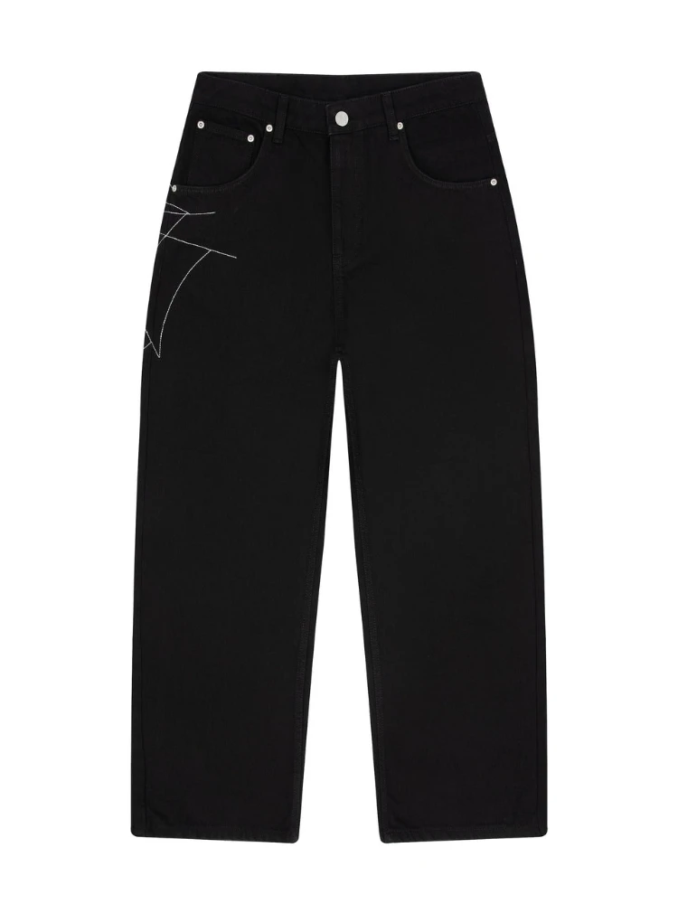Mens Jeans Spider Web Embroidery Denim Pants Harajuku Unisex Loose Fit Straight Leg Wide Leg Streetwear Casual Fashion Trend New view 2
