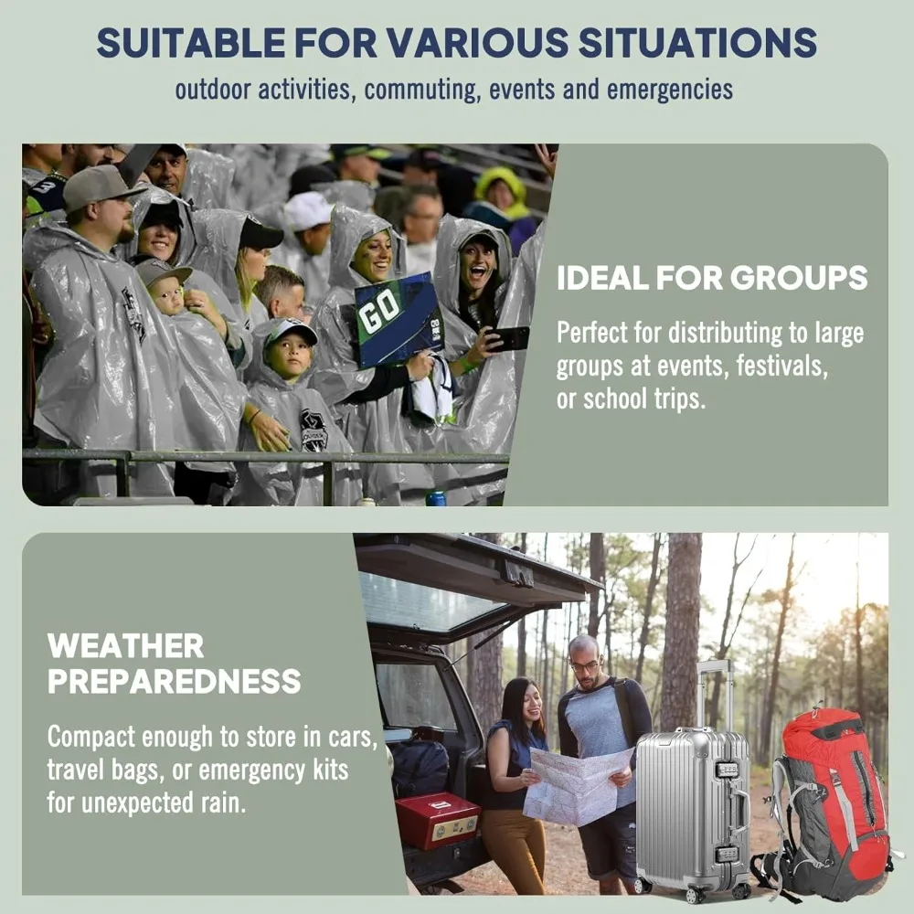 معطف مطر للاستعمال مرة واحدة من ANYOO للبالغين، معطف واق من المطر للطوارئ مقاوم للماء وخفيف الوزن وقابل للتعبئة للمناسبات الخارجية والمشي لمسافات طويلة والسفر