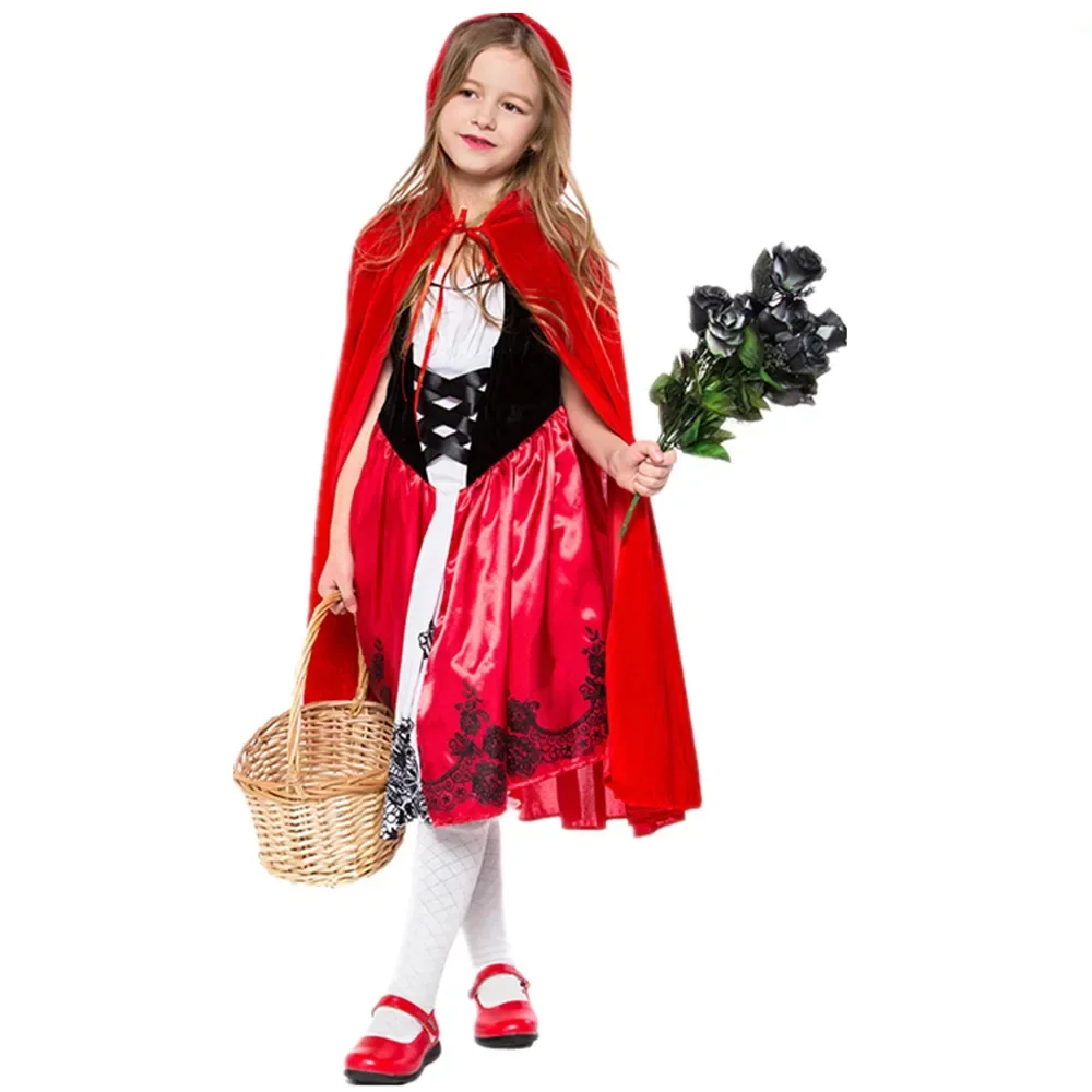 Halloween Girls Fairy Tales Sexy Maid Costume Kids Cosplay Little Red Riding Hood Fancy Dress