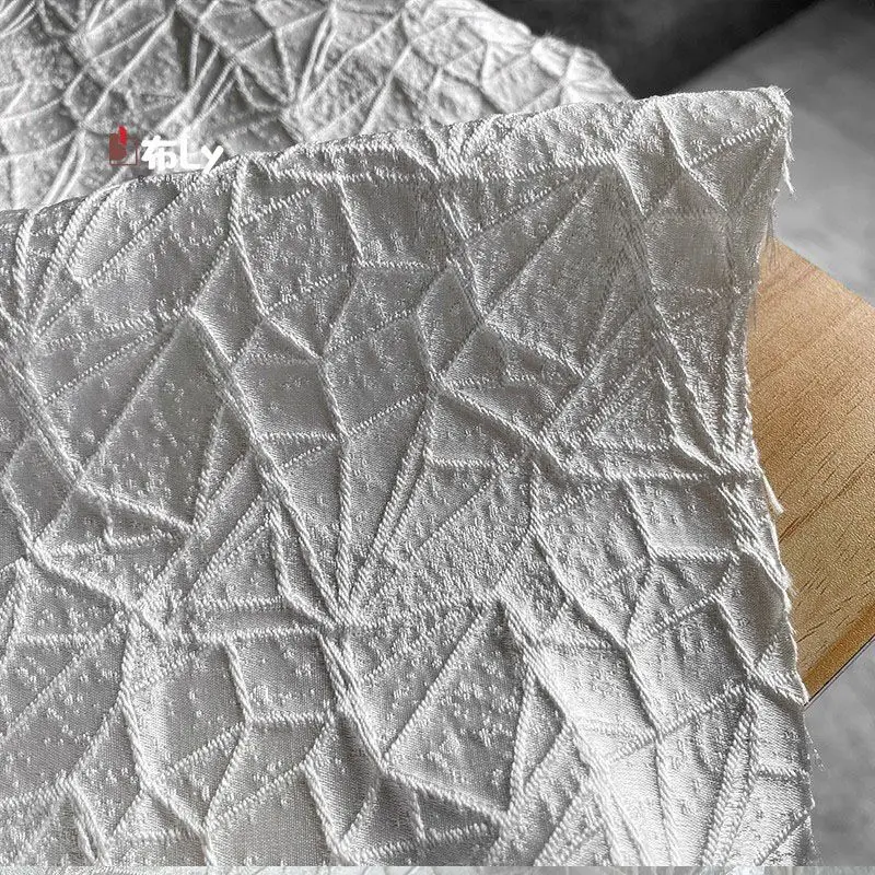 White Geometric Pattern 3D Texture Jacquard Fabric, For Luxury Bags, Skirts, Coats, High-End Designer DIY Fashion Material