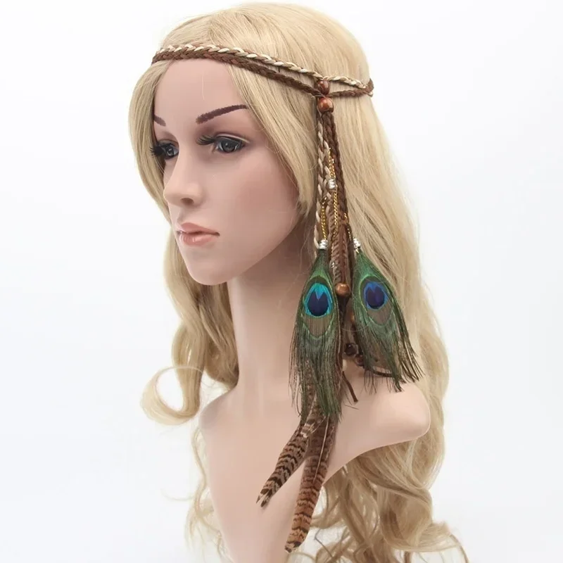 Presentes criativos cabeça decoração pena bandana festival boho hairband headdress hippy indiano acessórios de cabelo para meninas