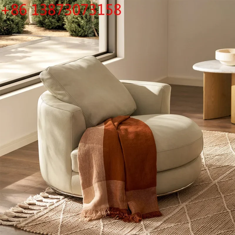 

Italian light luxury round leather sofa chair rotatable Nordic designer leisure chair