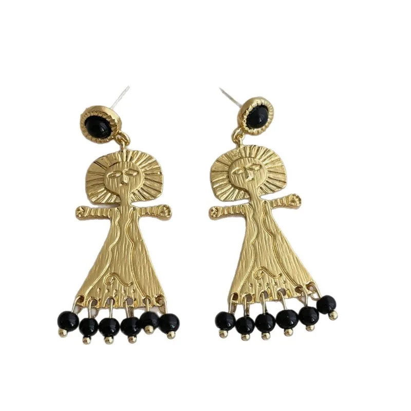 مينار شخصية الحجر الطبيعي الخرز شرابة تنورة تنحنح معدني Nereus قلادة انخفاض الأقراط الطويلة للنساء عطلة مجوهرات