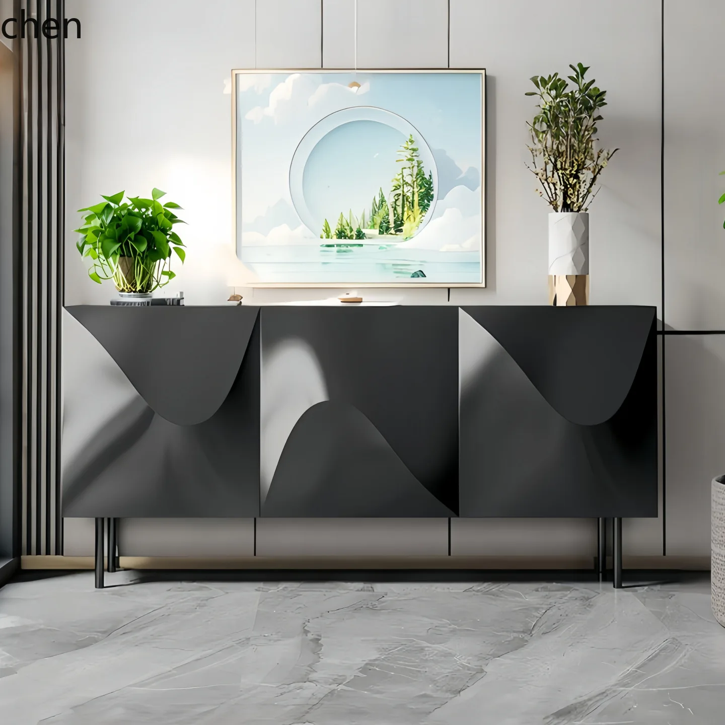 LXC Lemari Samping Berlapis Kayu Solid untuk Ruang Masuk, Lemari Teh Modern Sederhana, Lemari Penyimpanan Multifungsi