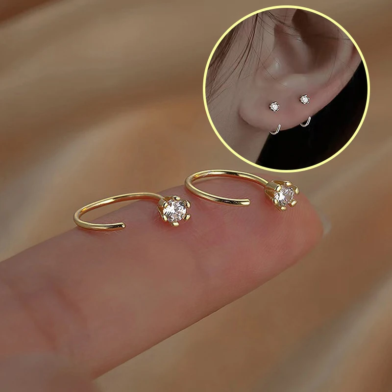 2Pcs Alloy Tragus Flower Hoop Studs Earrings For Women Round Small Crystal Earrings Piercing Septum Exquisite Fashion Jewelry