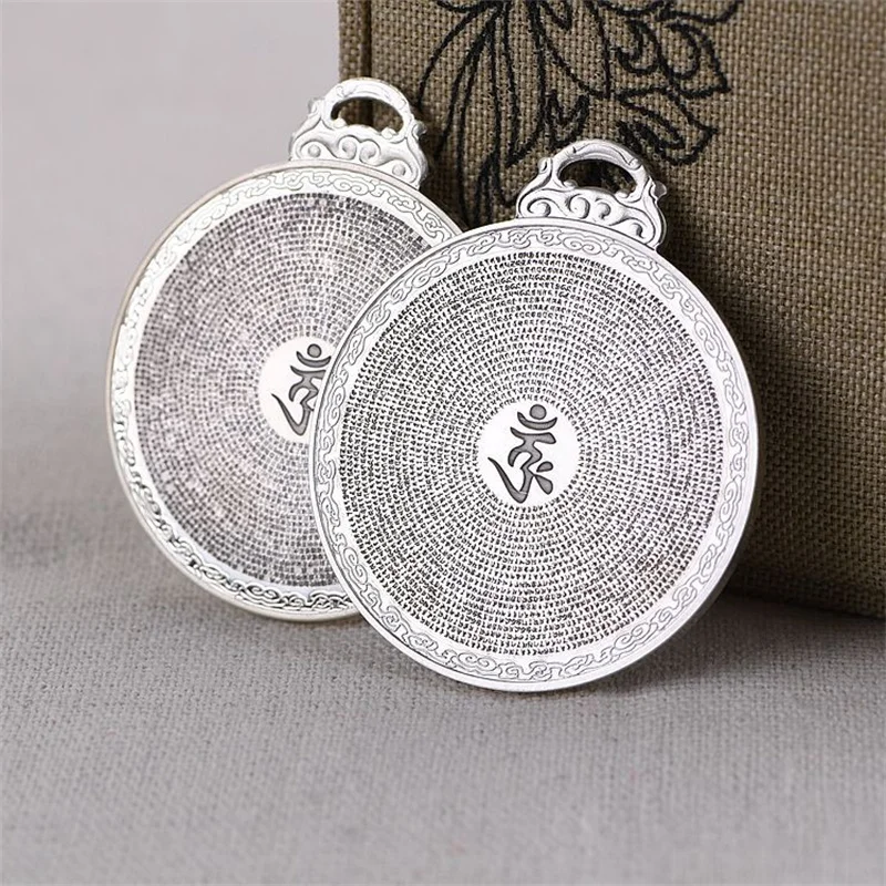 

990 999 Silver Dense Chinese Sanskrit Shurangama-sutra Buddhism Pendants for Men 40X48X2MM Huge Medal Buddha Necklaces NO Chains