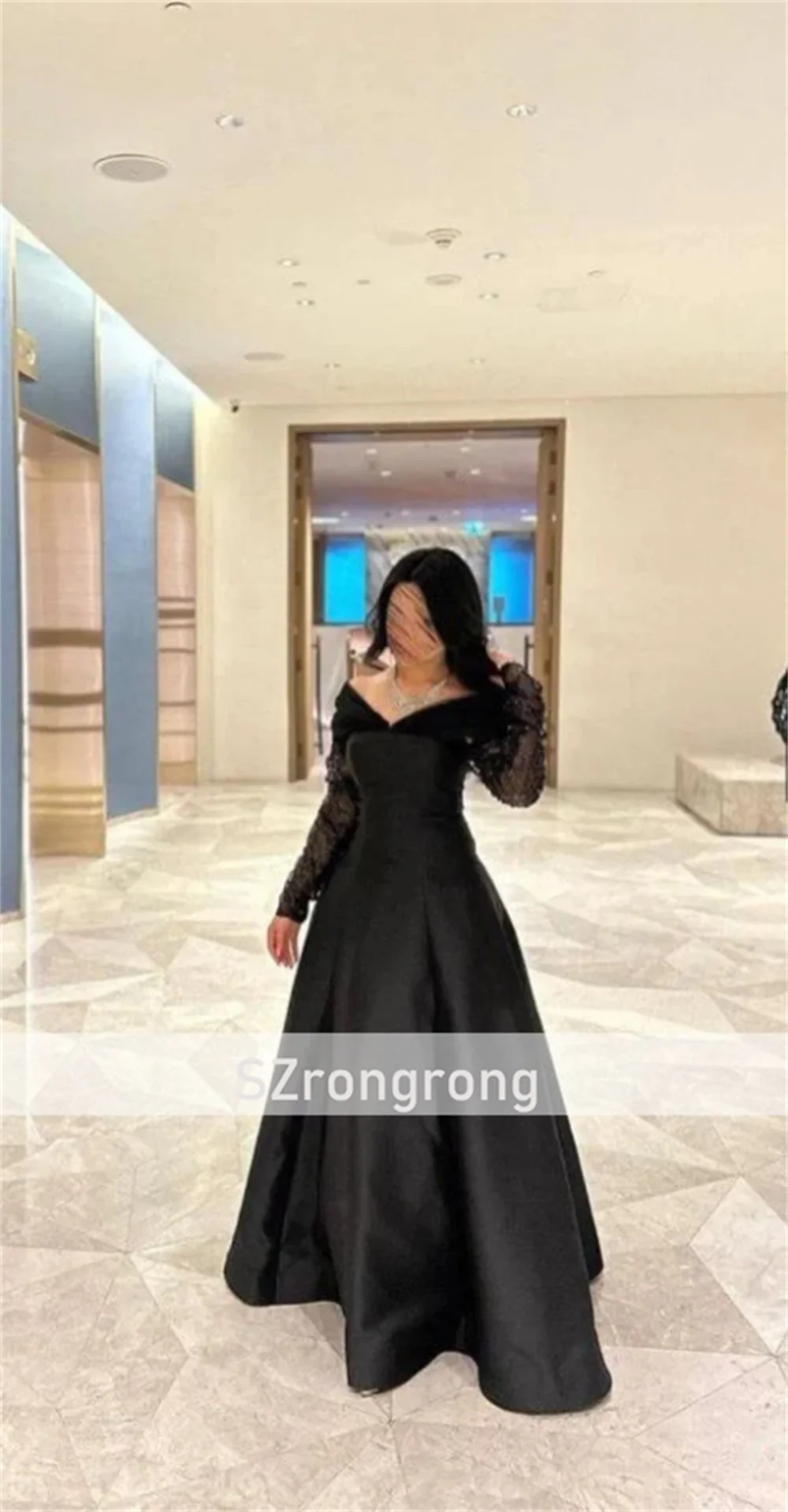 Vestido de noche de novia de satén con cuello en V, sencillo, corte en A, largo hasta el suelo, vestido de fiesta con manga larga, vestido saudí personalizado