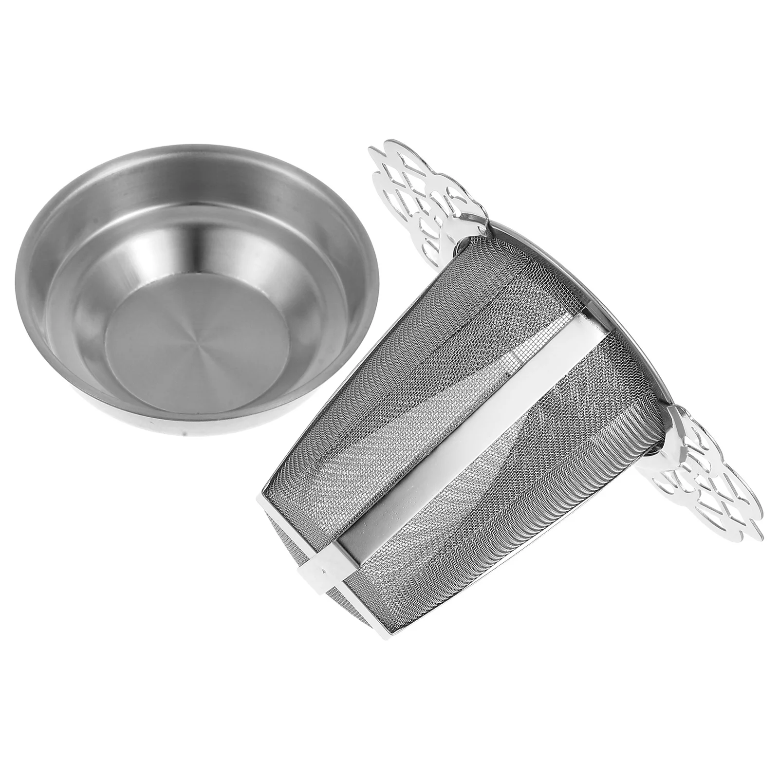 

1Set Stainless Steel Tea Infuser Double Handles Mesh Strainer Loose Leaf Tea Tray Portable Brewing Tool Teapot Infuser