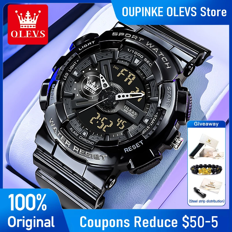 

OLEVS 1102 Mens Watch Original Multifunctional Lectronic Watch For Man Waterproof Luminous Watches Digital Alarm Clock Reloj