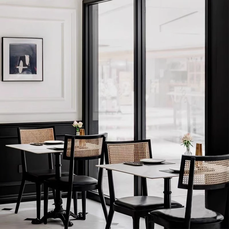 

light luxury rock slab dining table French retro restaurant bar coffee shop Western restaurant table and chair combination