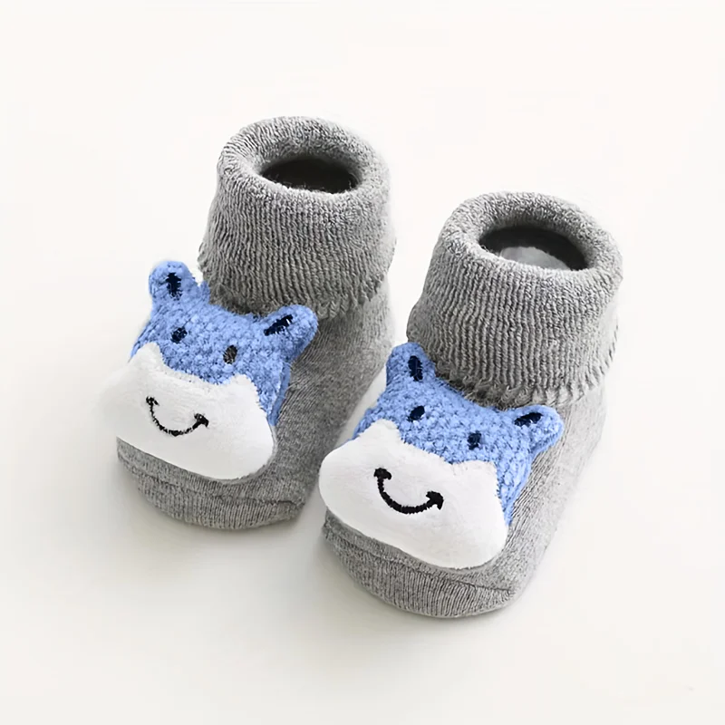 

1 Pair Of Gray Baby Cotton Floor Socks Cute 3D Cartoon Animal Anti Slip Shoes Baby Warm Comfortable