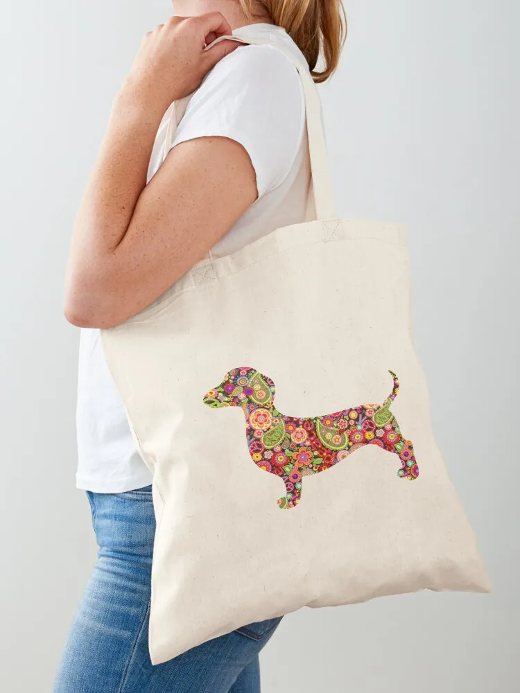 Dachshund Girl-Funny Dachshund Hippie Dog Lovers Tote Bag cute tote canvas shopping university Canvas