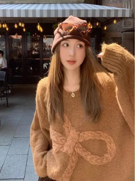 

Женский свободный крой в стиле ретро, круглый трикотаж, мягкий уютный дизайн с узлом, длинный повседневный топ из смеси хлопка све