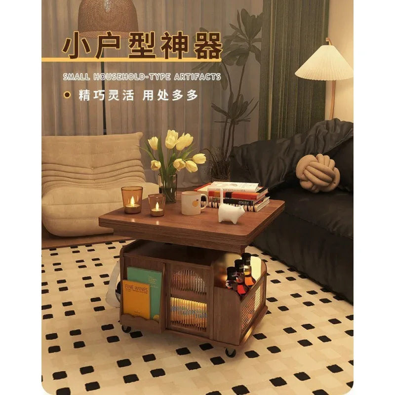 Hot items in the store Solid wood explosion lifting coffee table mobile cart tea table folding