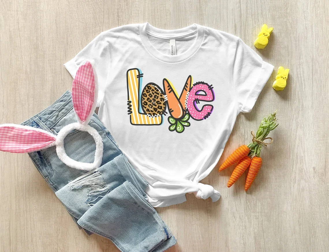 

Футболка с милым кроликом и морковью, пасхальная футболка, весенняя праздничная футболка с рисунком для женщин и мужчин, повседневная футболка, забавный дизайн с животными, подарок