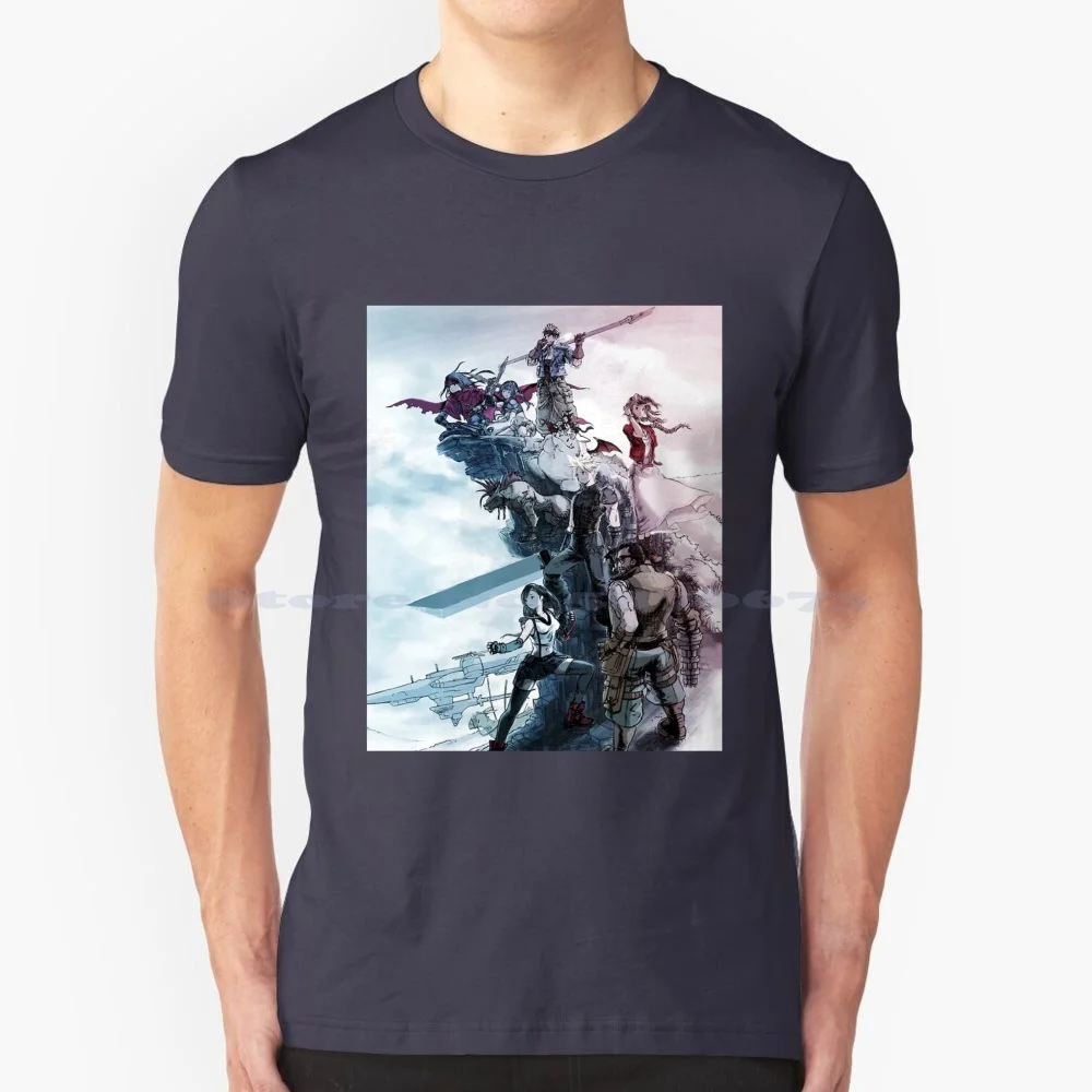 Ffvii-Final Fantasy Poster T Shirt 100% Cotton Tee Ffvii Ff7 Cloud Strife Sephiroth Tifa Aerith Midgar Gaming Shinra Barret