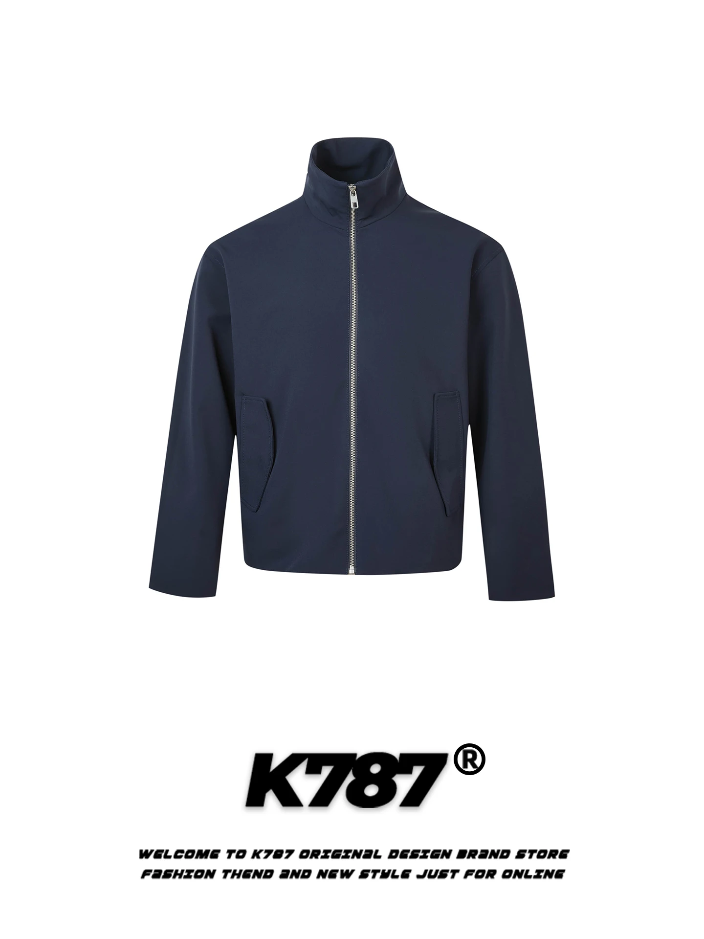 

American Sle Retro Simple Pure Color Stand Collar Jaet ex Loose Casual Trendy Commute Outerwear Spring Youth Nylon