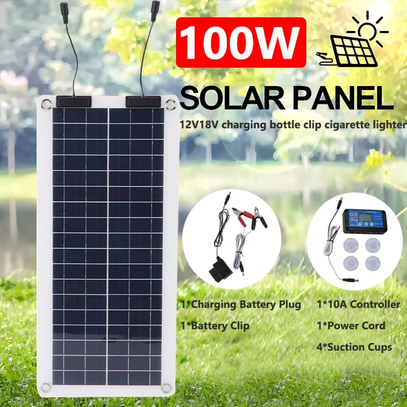 100W Solar Trickle Charger Waterproof Trickle Charger Solar Battery Maintainer Dual USB For 12V-24V Car RV Motorcycle Marine