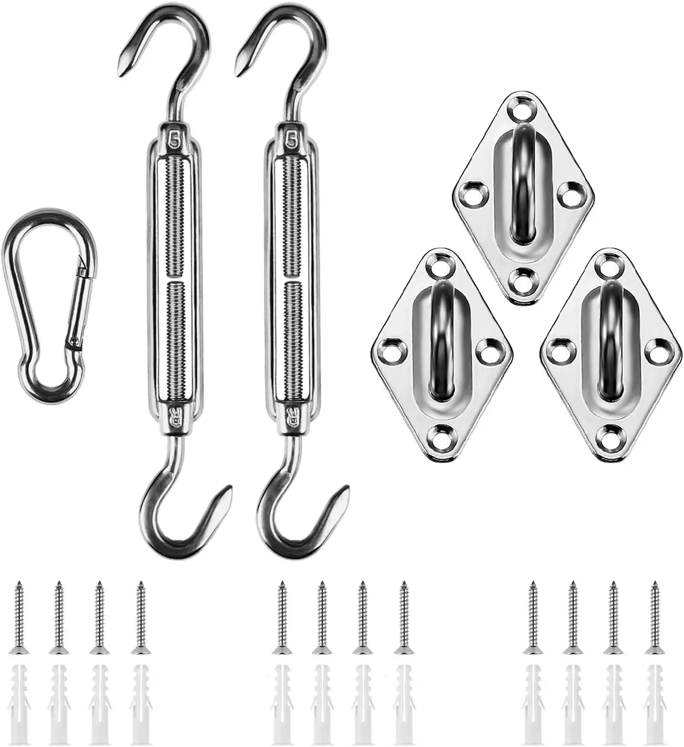 304 Marine Grade Shade Sail Hardware Kit 5 inch for Triangle Sun Shade Sails Installation, 18 Pcs