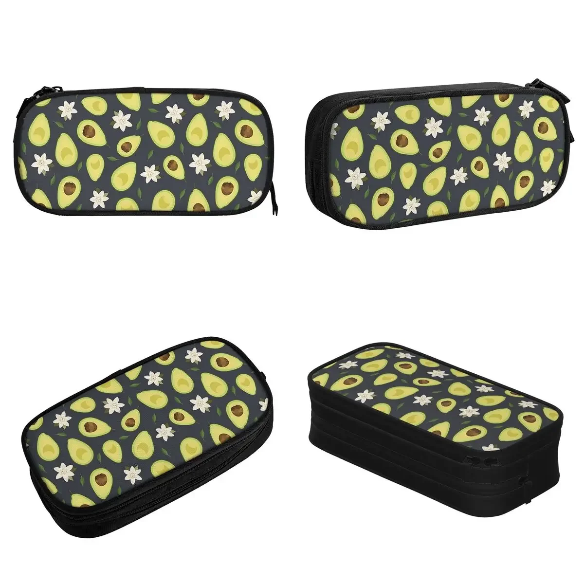 Cute Avocado And Flower Pencil Case Fashion Guacamole Vegan Lover Pen Box Bag Girl Boy Big Capacity School Supplies Pencilcases