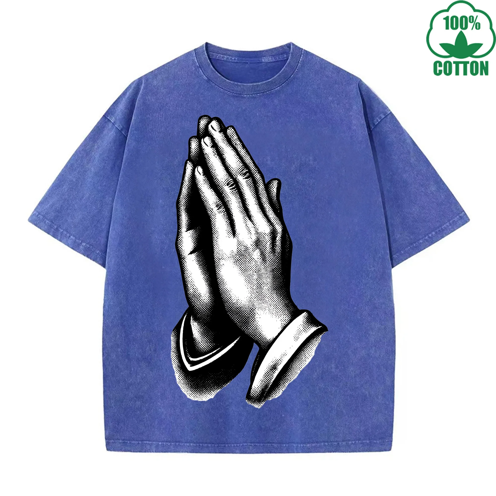 الصلاة مطبوعة متعدد الألوان غسلها تي شيرت 230 جرام الرجال فضفاض عصري عصري القطن قصير الأكمام أعلى التخليص بيع #2