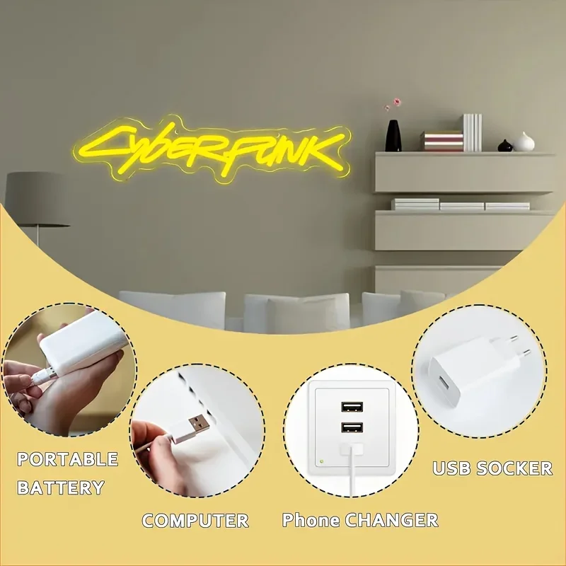 Enseigne au néon pour décor de zone de jeu, lumières LED pour salle de jeux, bar Internet ou décoration de chambre à coucher, USB 62