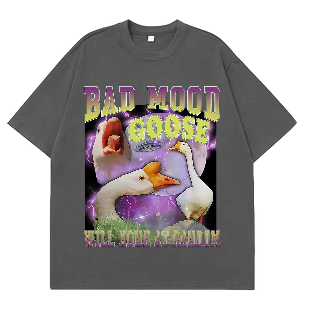 Men's and Women's Fashionable Cotton Casual Harajuku T-shirt Street Wear Bad Mood Goose Will Konk At Random Funny Meme T-shirt
