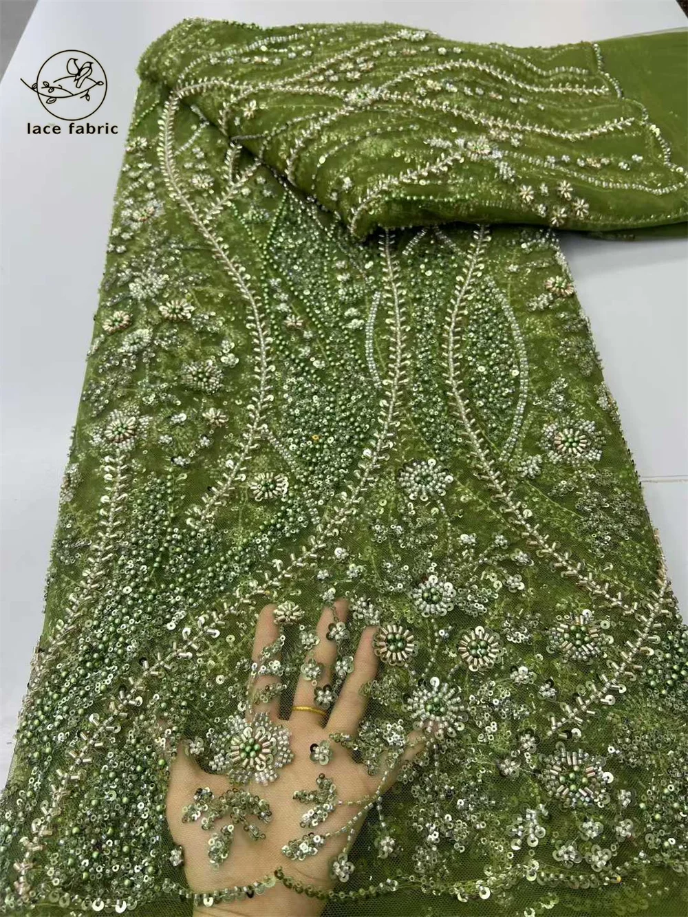 

African Beaded Lace Fabric Embroidery Sequins Nigerian Bridal 2026 High Quality French Tulle Lace Fabric Women For Wedding Sew
