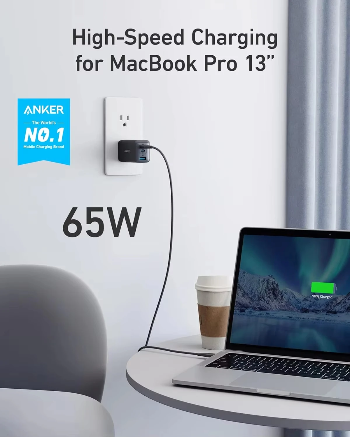 Anker 735 Nano II 65W GaN Fast Charger PD 3 Port Wall Power Adapter USB-C USB-A Charger For Laptop MacBook iPhone Android Tablet