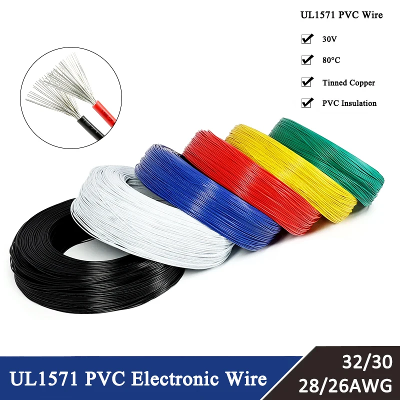 UL1571 Electronic Wire 32 30 28 26 AWG Flexible Cable PVC Insulated Tin-plated Copper Environmental LED Line DIY Cord