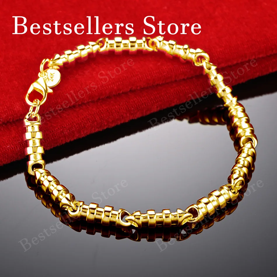 925 Sterling Silver 18K Gold Plated Exquisite Bamboo Ball Bead Bracelet Fashion Women Wedding Jewelry Party Gift