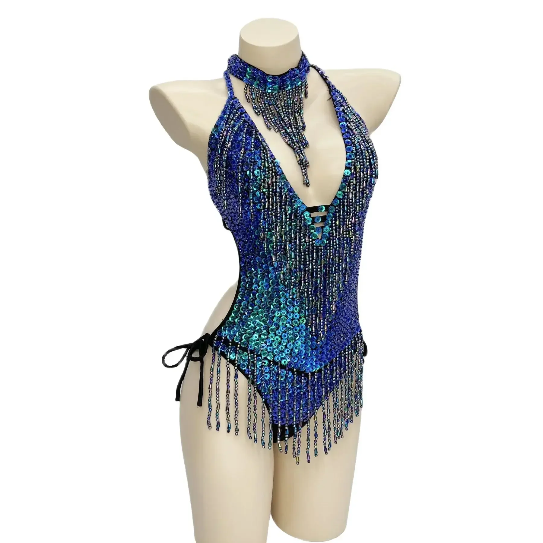 Sexy Bodysuit Women Backless Sequin Stage Performance Outfit Carnival Samba Dance Clothes Beachwear One-Piece Rave Costume Gift