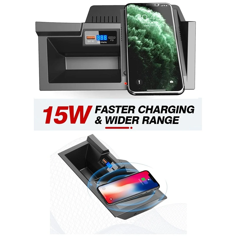 NEW-Wireless Car Charger For Mazda CX-5 CX5 2017-2021 QC3.0 Fast Charging With USB Port 36W QI Wireless Phone Charging Pad