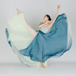 720 Degree Double Layers Artificial Silk Dancing Skirt with Large Swing for Classical Dance Practice and Performance